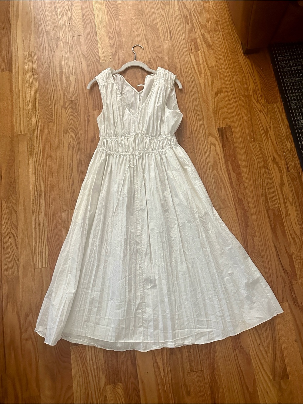 REBECCA TAYLOR White Sleeveless Cotton Midi Dress (10) Elastic Drawstring Waist